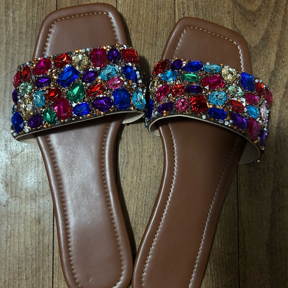 SHEIN Brown and Red Embellished Sandals